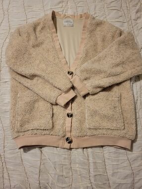 Urban Outfitters Plush Sherpa Cardigan in Light Beige
